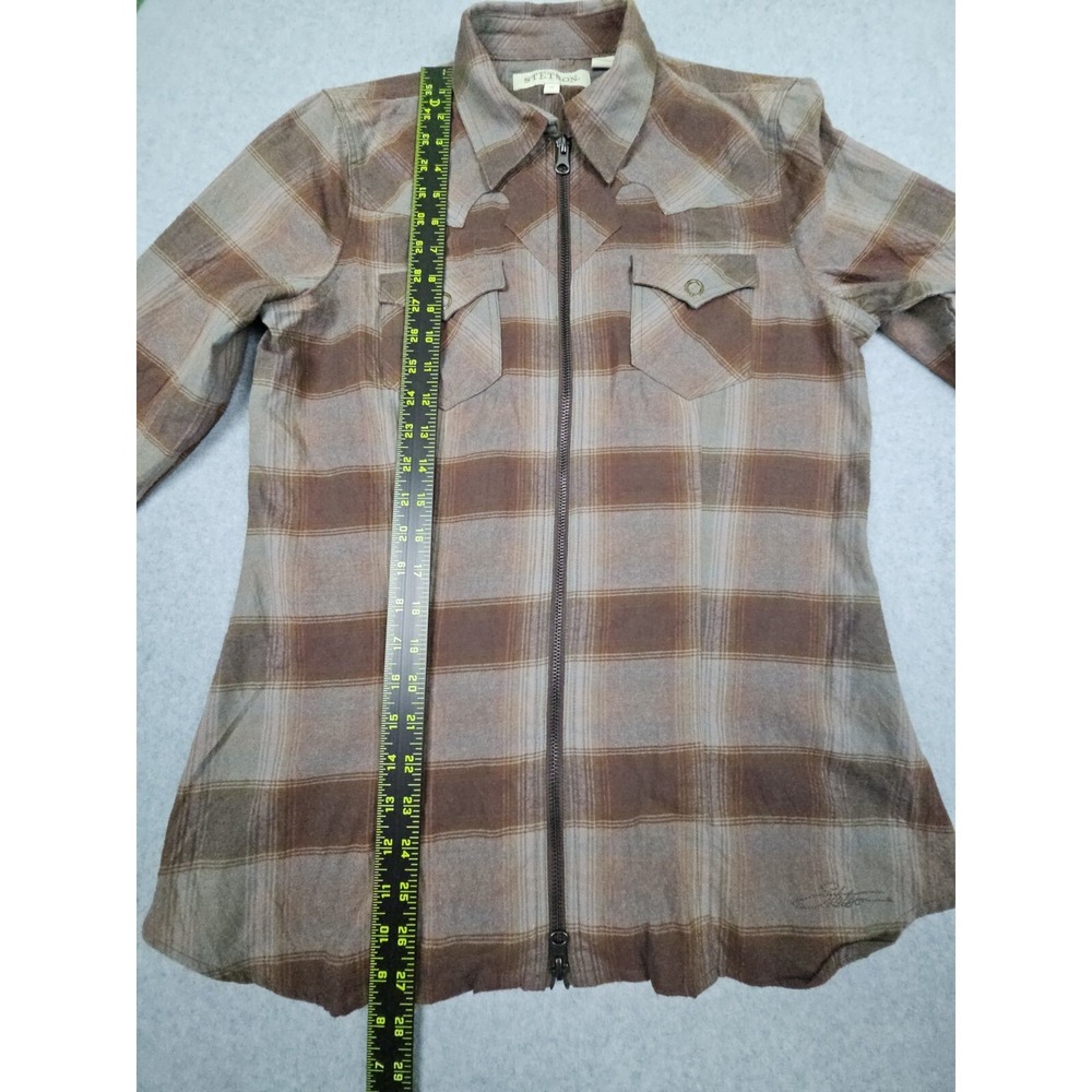 Stetson Women's M Brown Plaid Check Full Zip 100% Cotton Shirt CowgirlCore NWT - Picture 13 of 13